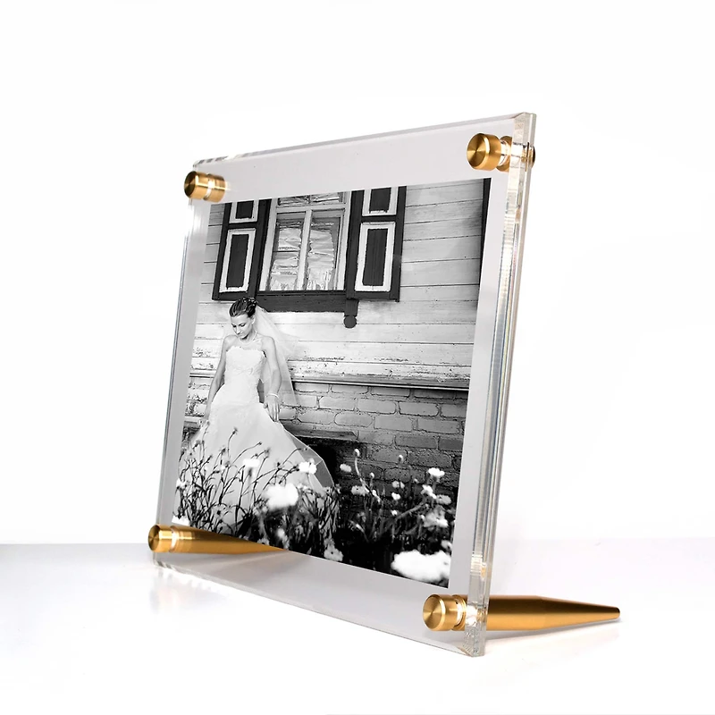 Wexel Art Clear Acrylic Tabletop Floating Picture Frame with Gold Hardware
