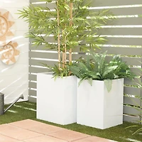 White Modern Planter, Set of 2" 17", 14"