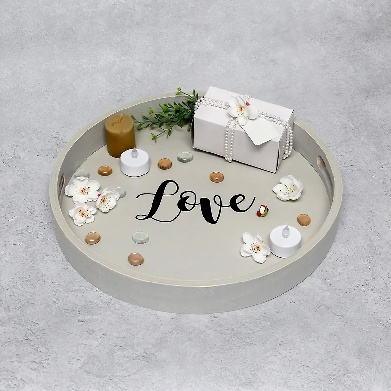 Elegant Designs™ 13.8" Round Love Serving Tray with Handles