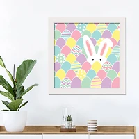 Pastel Bunny Hiding 16" x 16" White Framed Print Under Plexiglass