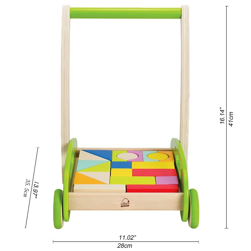 Hape Green Block & Roll Cart Toddler Wooden Push & Pull Toy