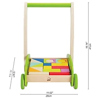 Hape Green Block & Roll Cart Toddler Wooden Push & Pull Toy