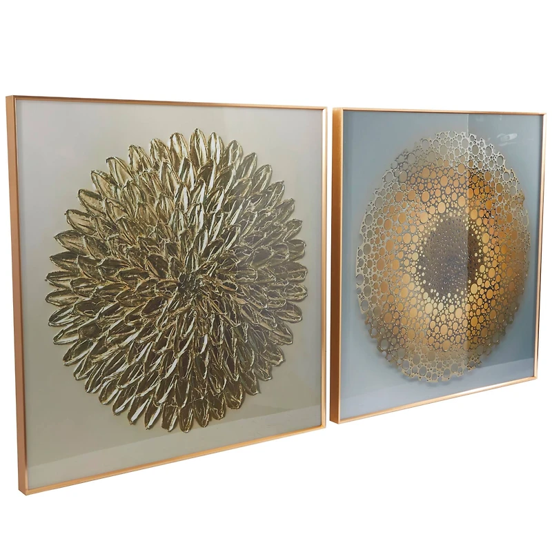 CosmoLiving by Cosmopolitan Gold Porcelain Scales Starburst Framed Wall Art with Gold Aluminum Frame Set of 2 32", 32"
