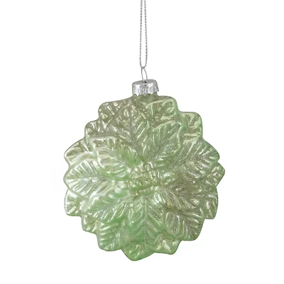 4" Glittered Green Poinsettia Flower Glass Christmas Ornament