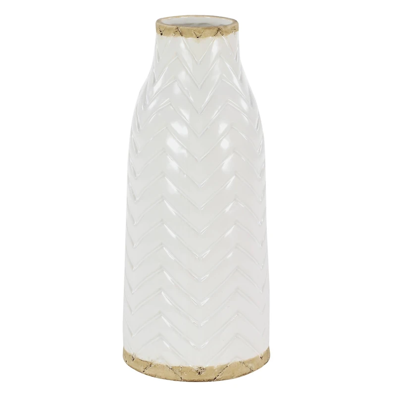 White Porcelain Coastal Style Vase, 7" x 16"