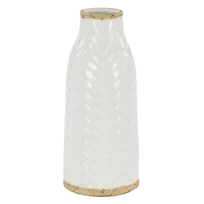 White Porcelain Coastal Style Vase, 7" x 16"