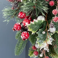 Glitzhome® 28"H Christmas Red Pomegranate Berry & Holy Leaf Teardrop