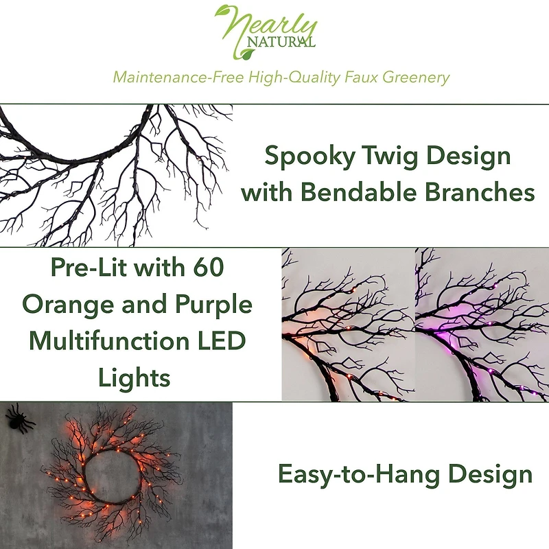 23" Pre-Lit Halloween Black Wreath