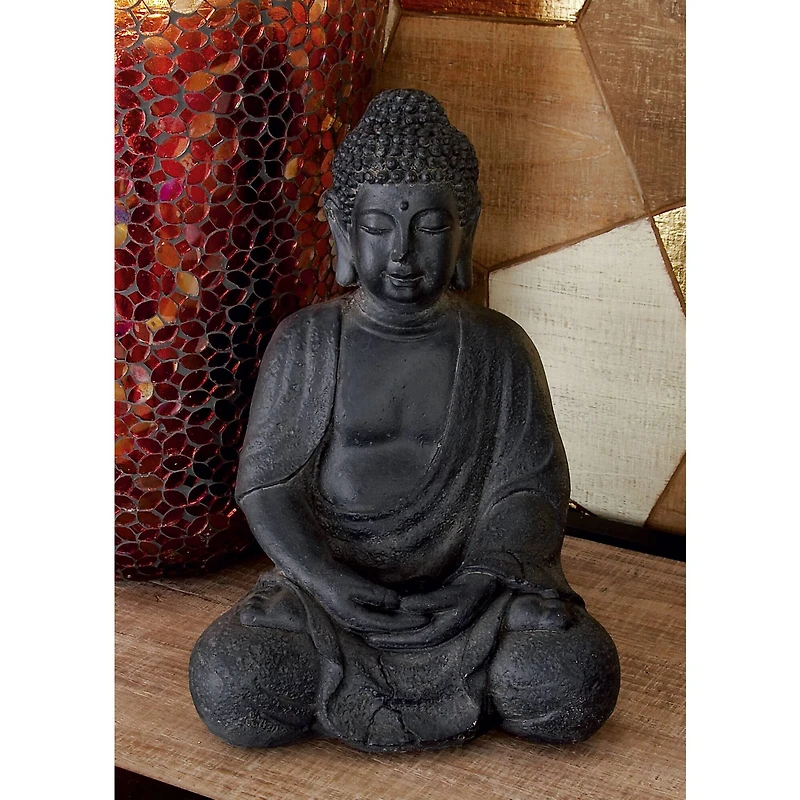 CosmoLiving by Cosmopolitan Grey Ceramic Sculpture, Buddha 12" x 8" x 7"