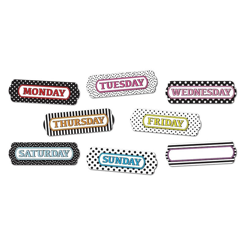 Ashley Productions Days of the Week Black & White Patterns Magnetic Die-Cut Timesavers & Labels, 3 Packs of 8