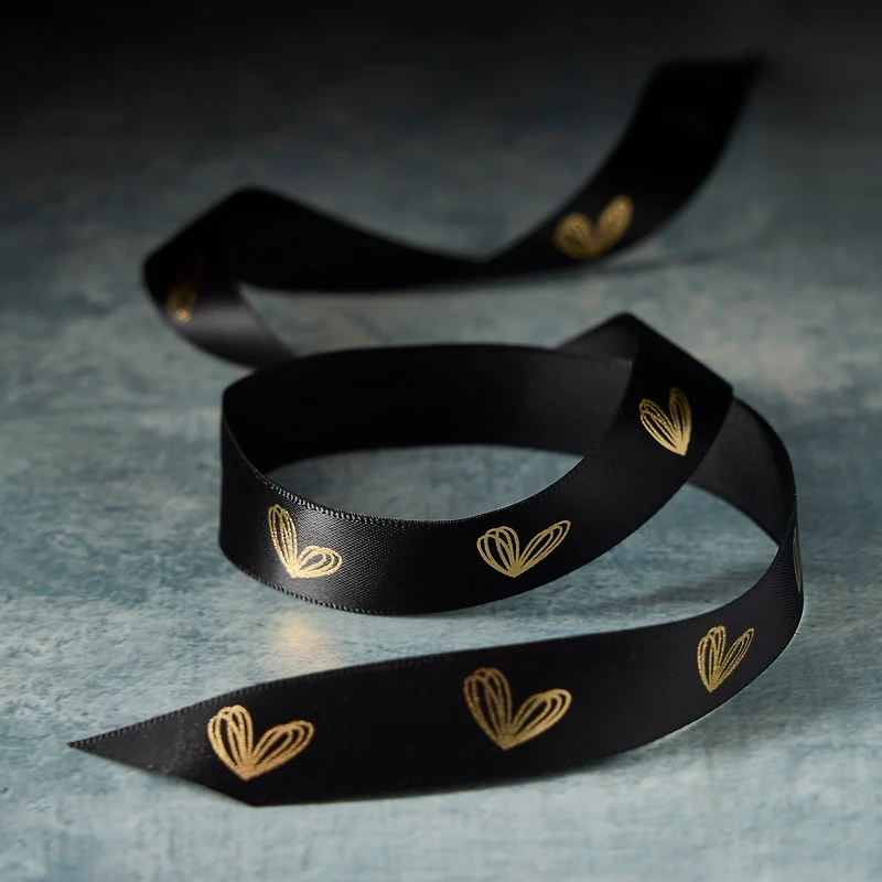 5/8" x 7yd. Black & Gold Heart Ribbon by Celebrate It™ Classic