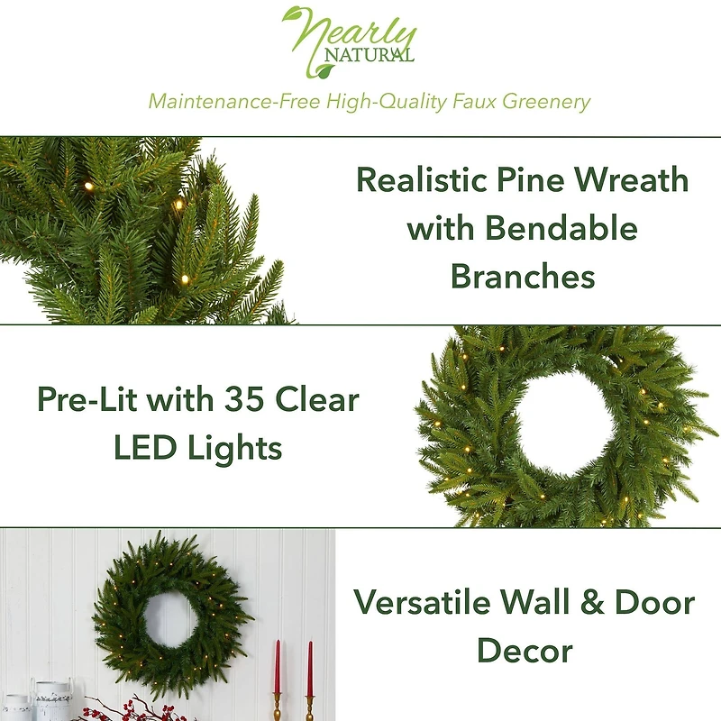 24" LED Long Pine Artificial Christmas Wreath