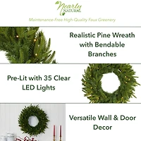 24" LED Long Pine Artificial Christmas Wreath
