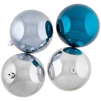 Shatterproof 2-Finish Christmas Ball Ornaments - 3.25" (80mm) - Blue and Silver - 32ct