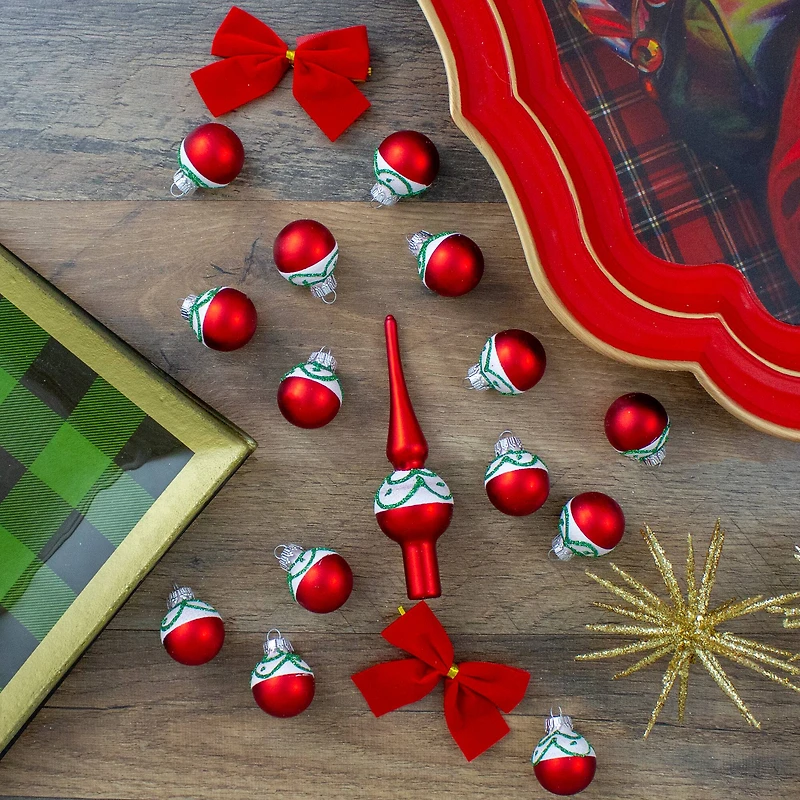 15ct. Red Matte Frosted Tree Topper & Ball Ornaments