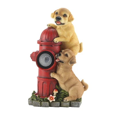 12" Dogs & Fire Hydrant Solar Statue