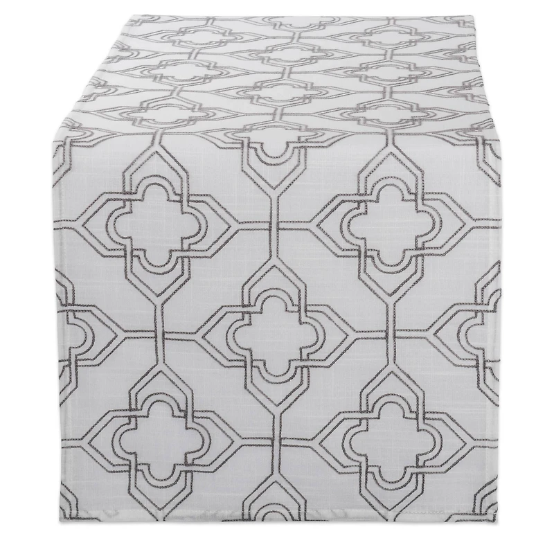 Off White Base Embroidered Lattice Table Runner