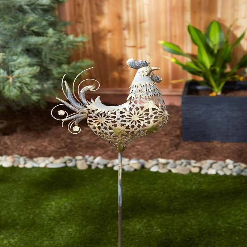 35.5" Gold Rooster Garden Stake
