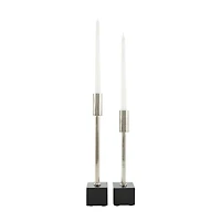 Silver Aluminum Slim Candle Holder with Black Block Base Set