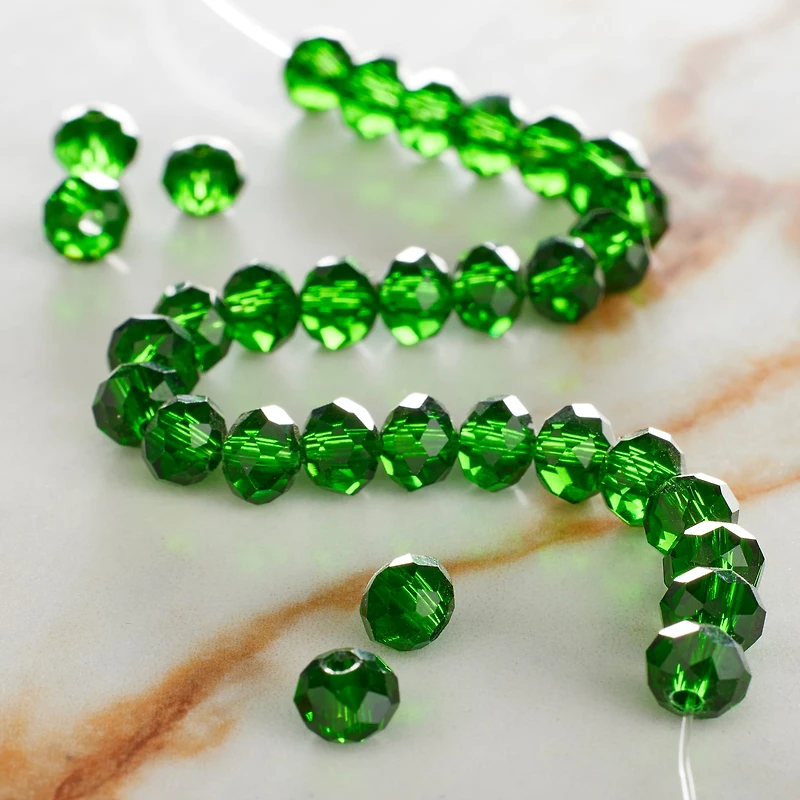 Green Faceted Glass Rondelle Beads, 6mm by Bead Landing™
