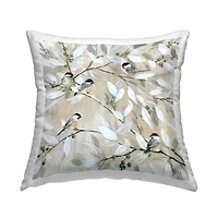 Stupell Industries Chickadee Birds on Tree Branches Soft Berry Fruits Throw Pillow 18" x 18"