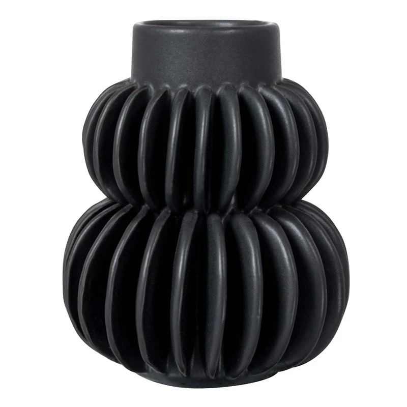Hello Honey® Bloomingville 5.5" Black Modern Pleated Stoneware Vase