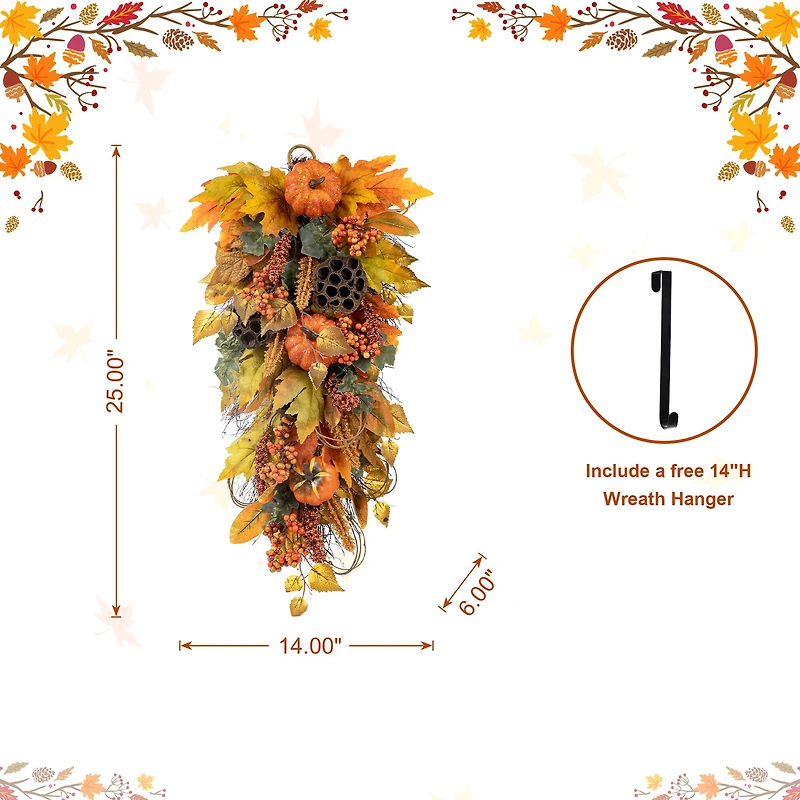 Glitzhome® 25" Fall Pumpkin Leaf Swag
