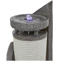 34.5" Light Gray Fiberglass 2-Tier Geometric Fountain with LED Light