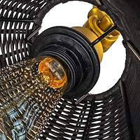 Hello Honey® 28.9" Adjustable Antique Brass Finish Wall Sconce with Black Rattan Shade