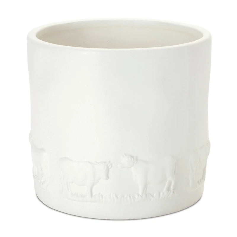 White Ceramic Farm Animal Planter Set