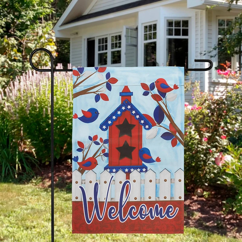 18" Patriotic Birdhouse Welcome Garden Flag