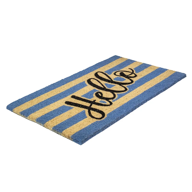 Natural Coir Striped Hello Doormat