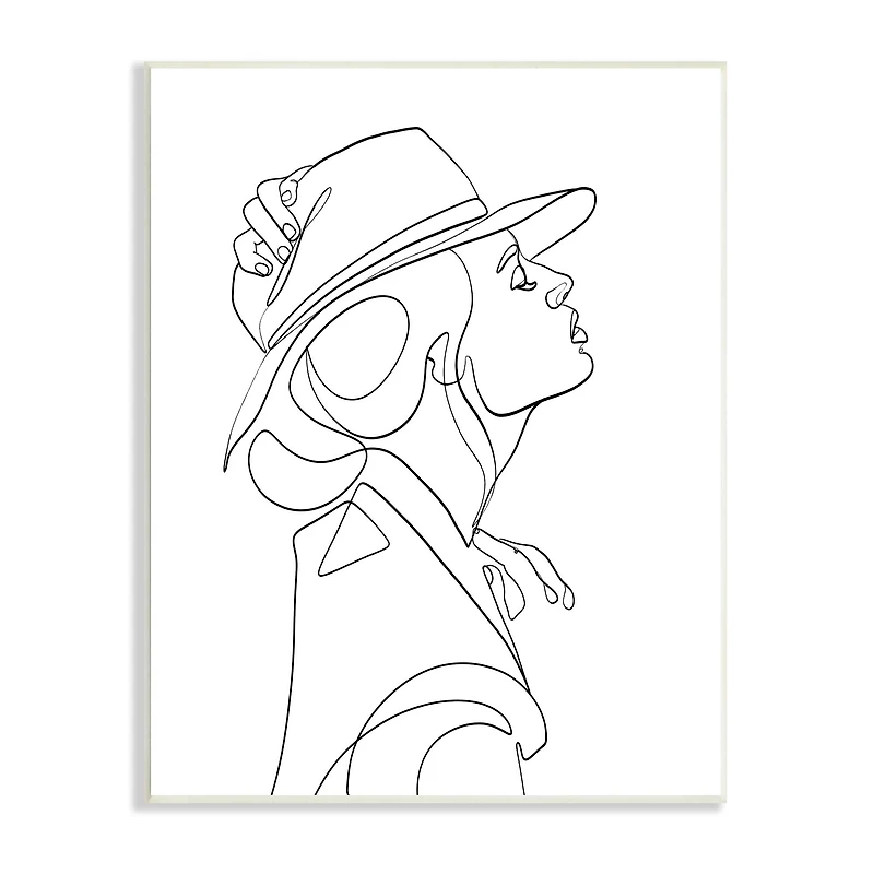 Stupell Industries Fluid Black Line Woman Modeling Hat Abstraction Wall Plaque