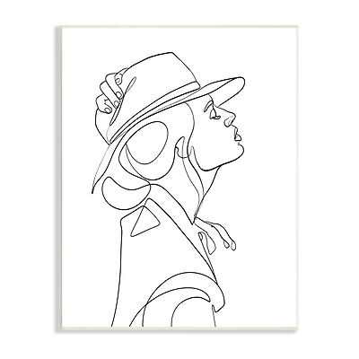 Stupell Industries Fluid Black Line Woman Modeling Hat Abstraction Wall Plaque
