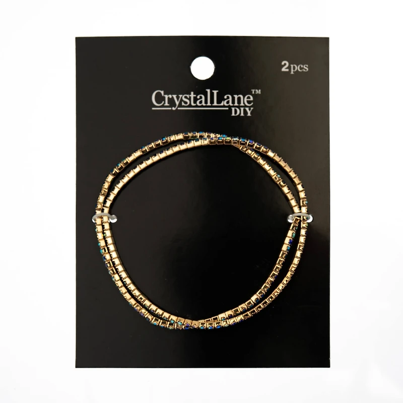 Crystal Lane DIY Gold & AB Royal Blue Rhinestones Bracelets, 2ct.