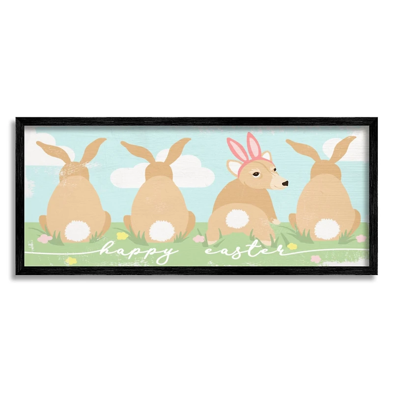 Stupell Industries Happy Easter Sentiment Bunny Tails Funny Corgi Dog Framed Giclee Art