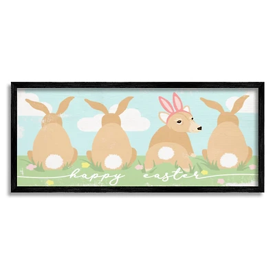 Stupell Industries Happy Easter Sentiment Bunny Tails Funny Corgi Dog Framed Giclee Art