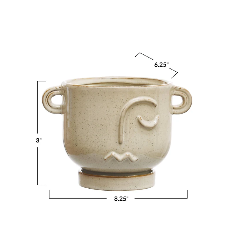 Hello Honey® 8.25" Cream Stoneware Face Planter & Saucer