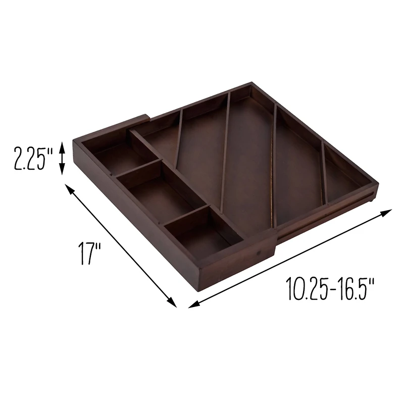 17'' Walnut Expandable Diagonal Bamboo Drawer Organizer with Adjustable Dividers