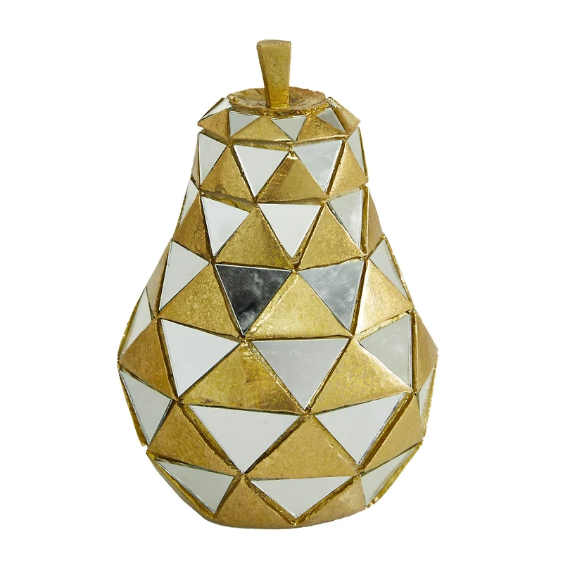 Set of 3 Gold Polystone Glam Fruit Sculpture, 4.5", 6.25", 10.5"