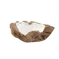 16" Natural Brown Wood and Shell Natural Decorative Bowl