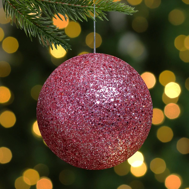 6" Glittery Pink Sequin Ball Ornament