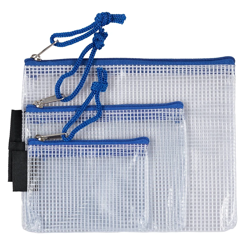 JAM Paper Blue Mesh Zipper Pouch Set