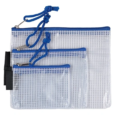 JAM Paper Blue Mesh Zipper Pouch Set