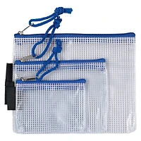 JAM Paper Blue Mesh Zipper Pouch Set