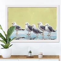 Sunny Seagulls 20" x 30" White Framed Print Under Plexiglass