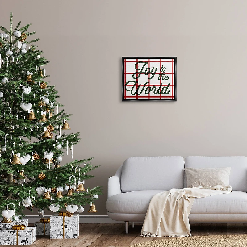 Stupell Industries Joy To The World Tartan Phrase Framed Floater Canvas Wall Art