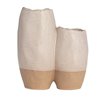 Hello Honey® 6.25" White & Beige 2-Tone Stoneware Vase with Reactive Glaze