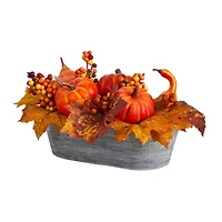 12" Pumpkin & Berries Autumn Harvest Arrangement In Washed Vase