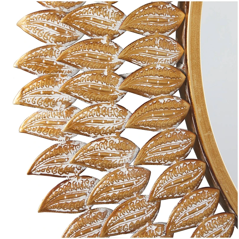 Gold Metal Radial Leaf Wall Mirror 32" x 1" x 32"